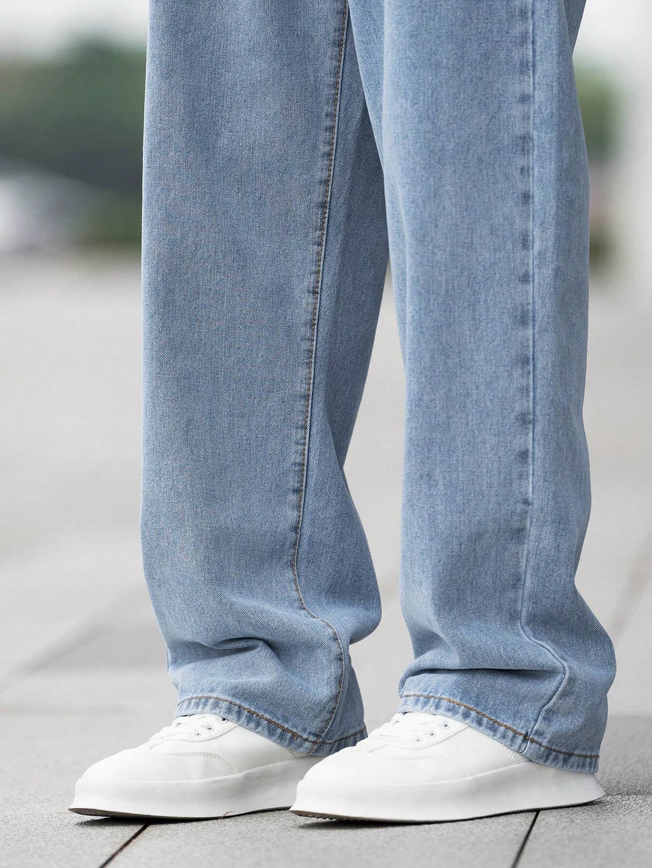 Manfinity Hypemode Loose Fit Men'S Cotton Jeans with Slant Pockets Baggy Long Washed Skater Jean Cargo Plain Light Blue Going Out Y2K Friends Urban Going Out Commute Work Vacation