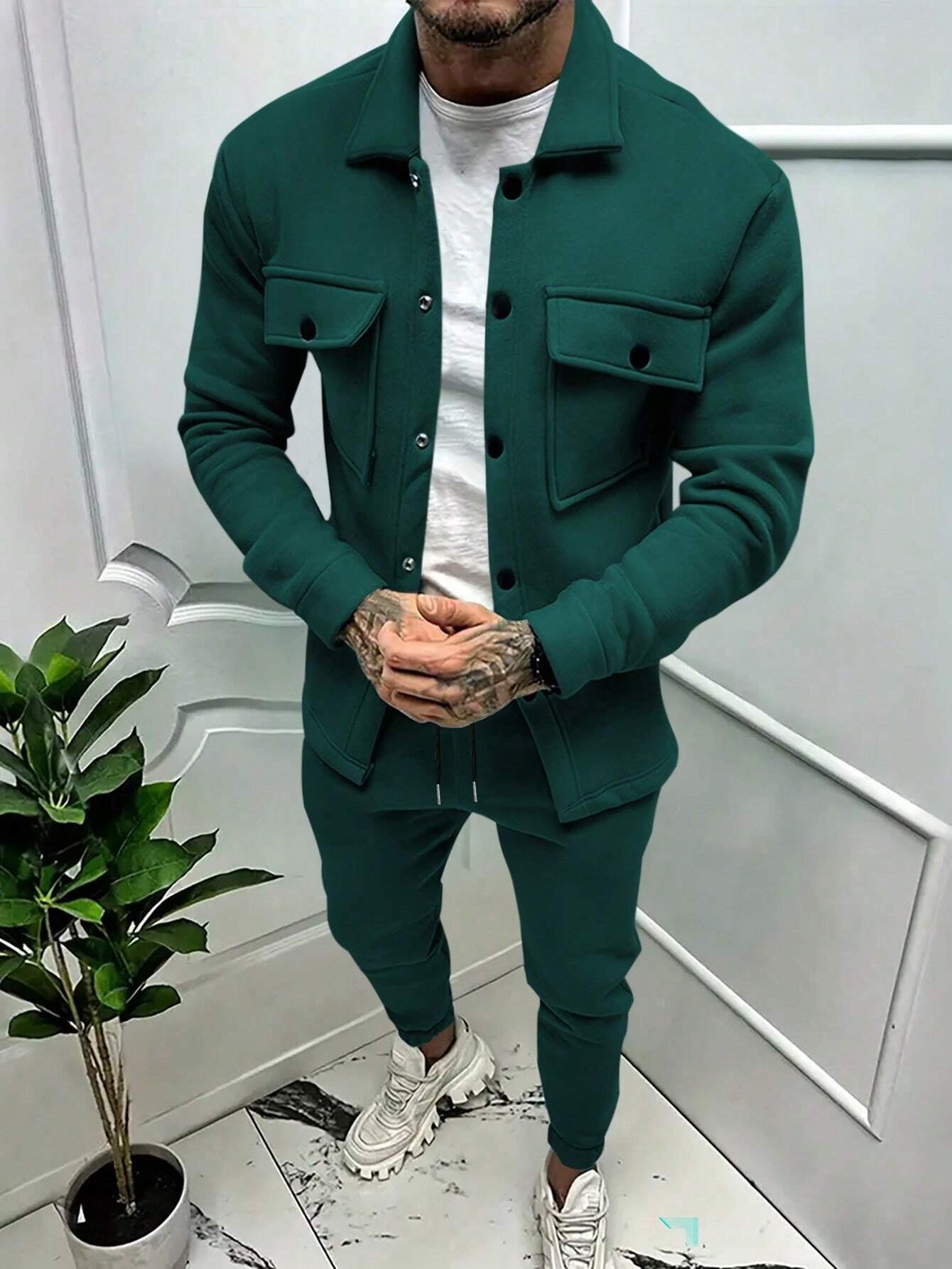 Manfinity Homme Men'S Solid Color Casual Jacket and Pants