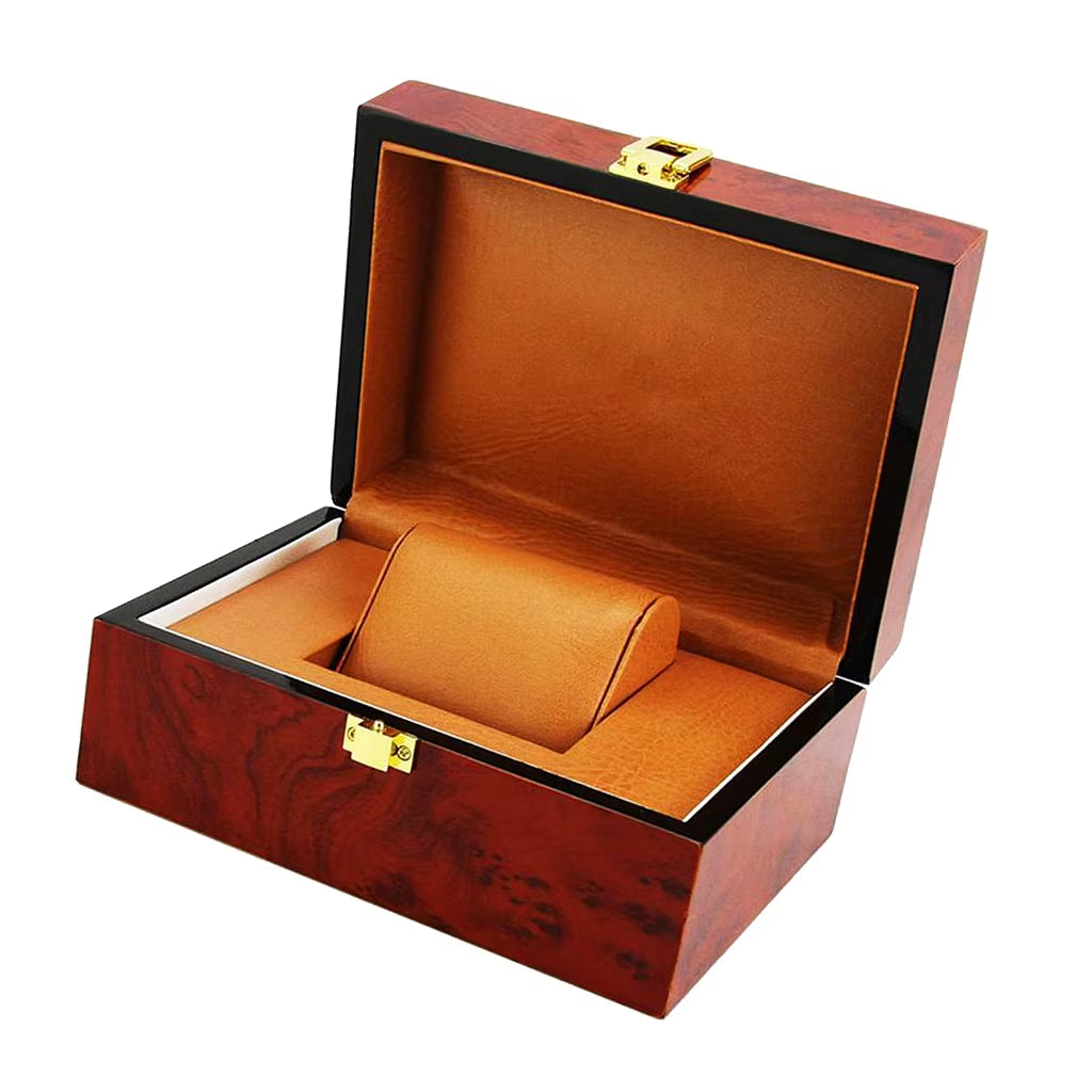 Vintage Luxury Watch Box Wine Red Natural Wooden Jewelry Wristwatch Display Box Travel Jewelry Organizer Showcase Birthday Gift