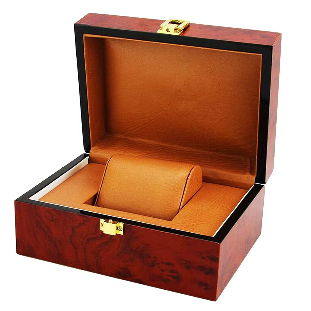 Vintage Luxury Watch Box Wine Red Natural Wooden Jewelry Wristwatch Display Box Travel Jewelry Organizer Showcase Birthday Gift