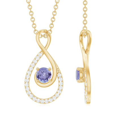 Tanzanite and Diamond Teardrop Pendant Necklace for Women, 14K Yellow Gold