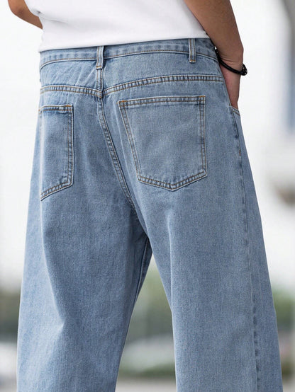Manfinity Hypemode Loose Fit Men'S Cotton Jeans with Slant Pockets Baggy Long Washed Skater Jean Cargo Plain Light Blue Going Out Y2K Friends Urban Going Out Commute Work Vacation