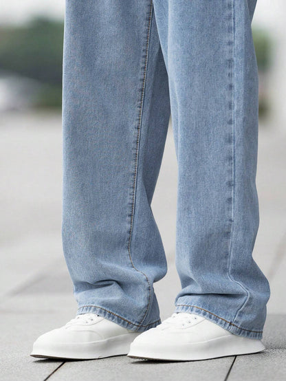 Manfinity Hypemode Loose Fit Men'S Cotton Jeans with Slant Pockets Baggy Long Washed Skater Jean Cargo Plain Light Blue Going Out Y2K Friends Urban Going Out Commute Work Vacation